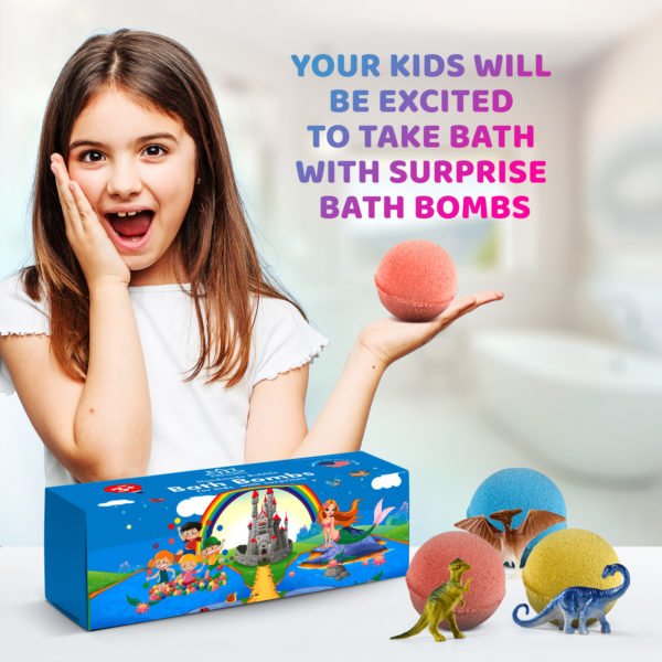 3 Huge Organic Bath Bomb Kit with DINOSAURUS TOYS inside – 7oz/each - Image 2
