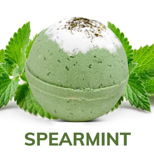 "Spearmint" Bath Bomb with Epsom Salt, Apricot Kernel Oil and Spearmint Leaves - Image 4