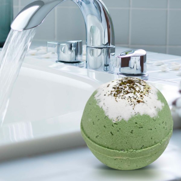 "Spearmint" Bath Bomb with Epsom Salt, Apricot Kernel Oil and Spearmint Leaves - Image 2