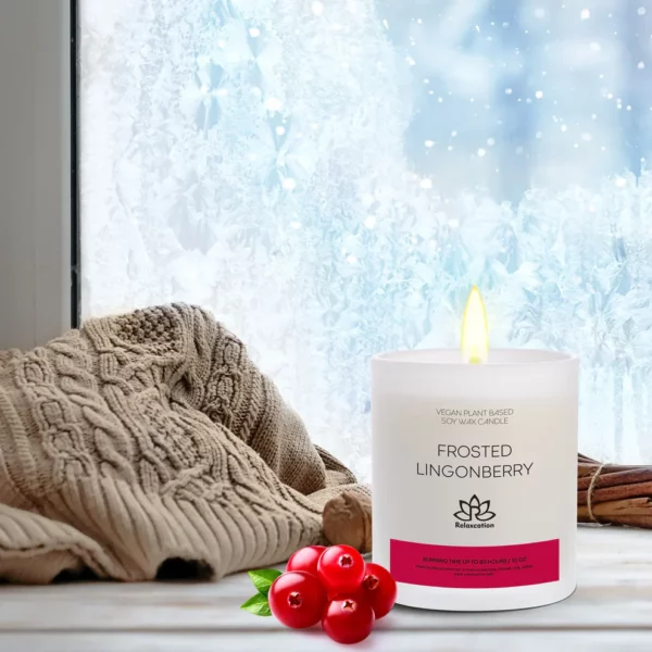 FROSTED LINGONBERRY Soy Wax Candle in Glass Jar (10 oz) - Image 4