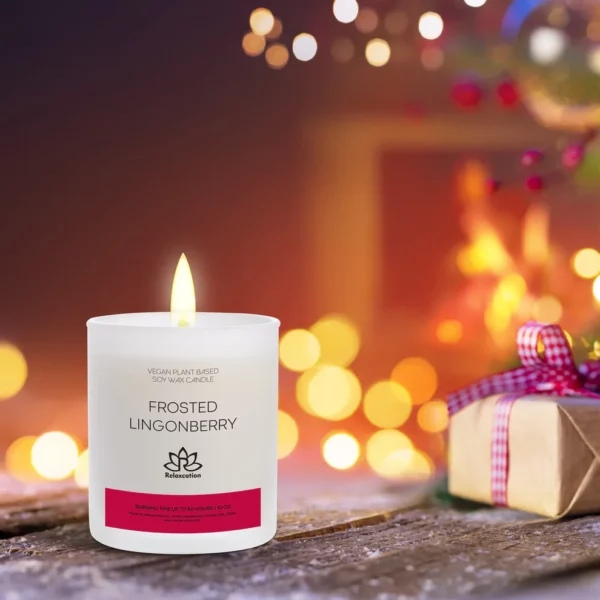 FROSTED LINGONBERRY Soy Wax Candle in Glass Jar (10 oz) - Image 3