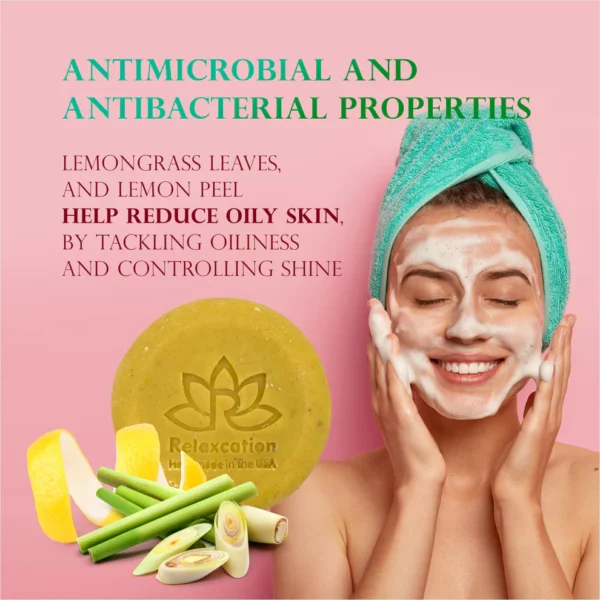 Natural Soap Bar with Lemongrass Leaves and Lemon Peel - Image 6