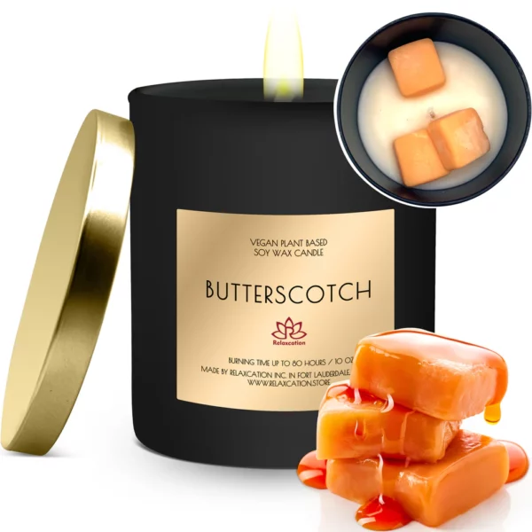 BUTTERSCOTCH Soy Wax Candle in Glass Jar (10 oz) - Image 3