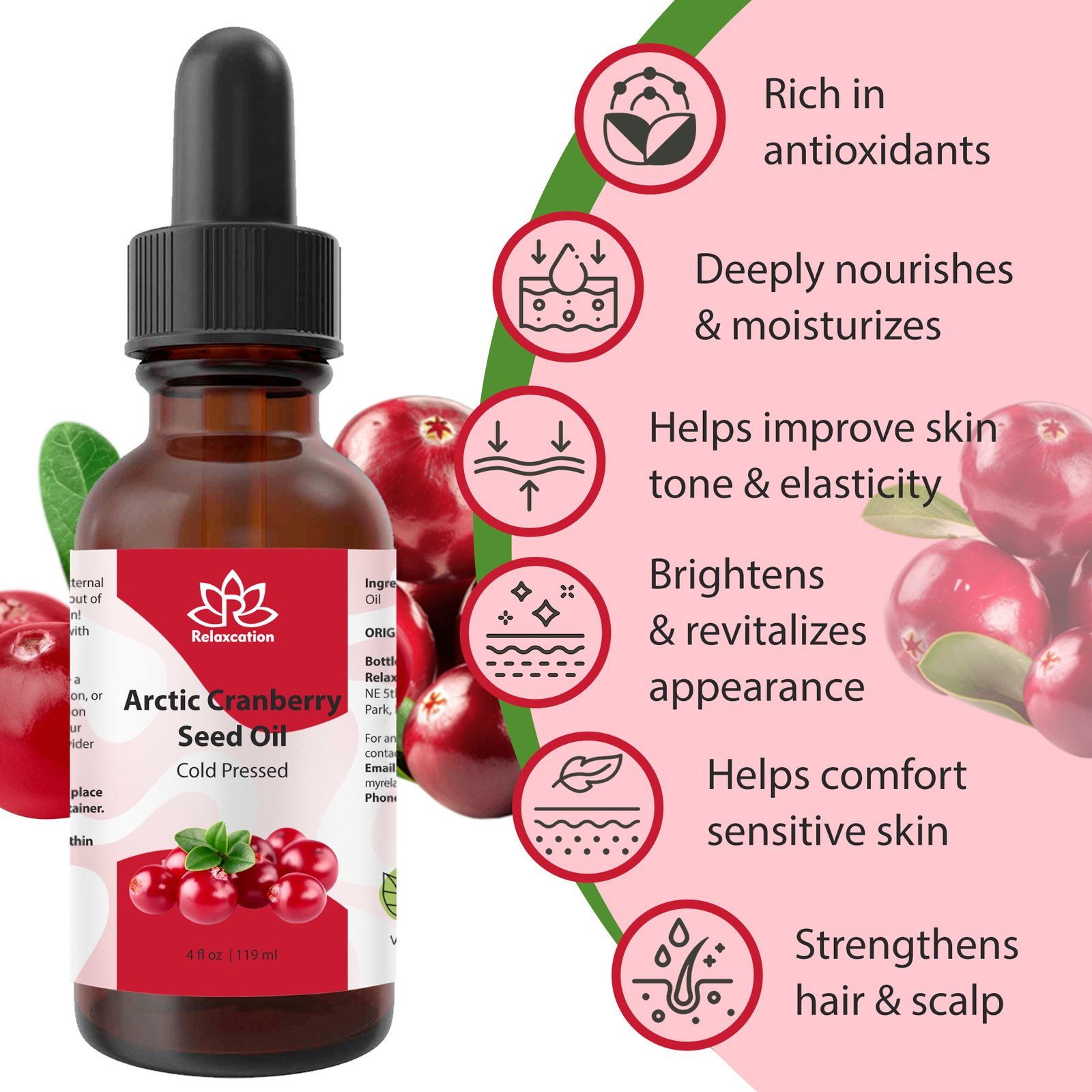 Arctic Cranberry Seed Oil Cold Pressed | Pure Vaccinium Macrocarpon Oil | Natural Facial Oil | Hair And Skin Carrier Oil Choose 0.5–4 oz - Image 2